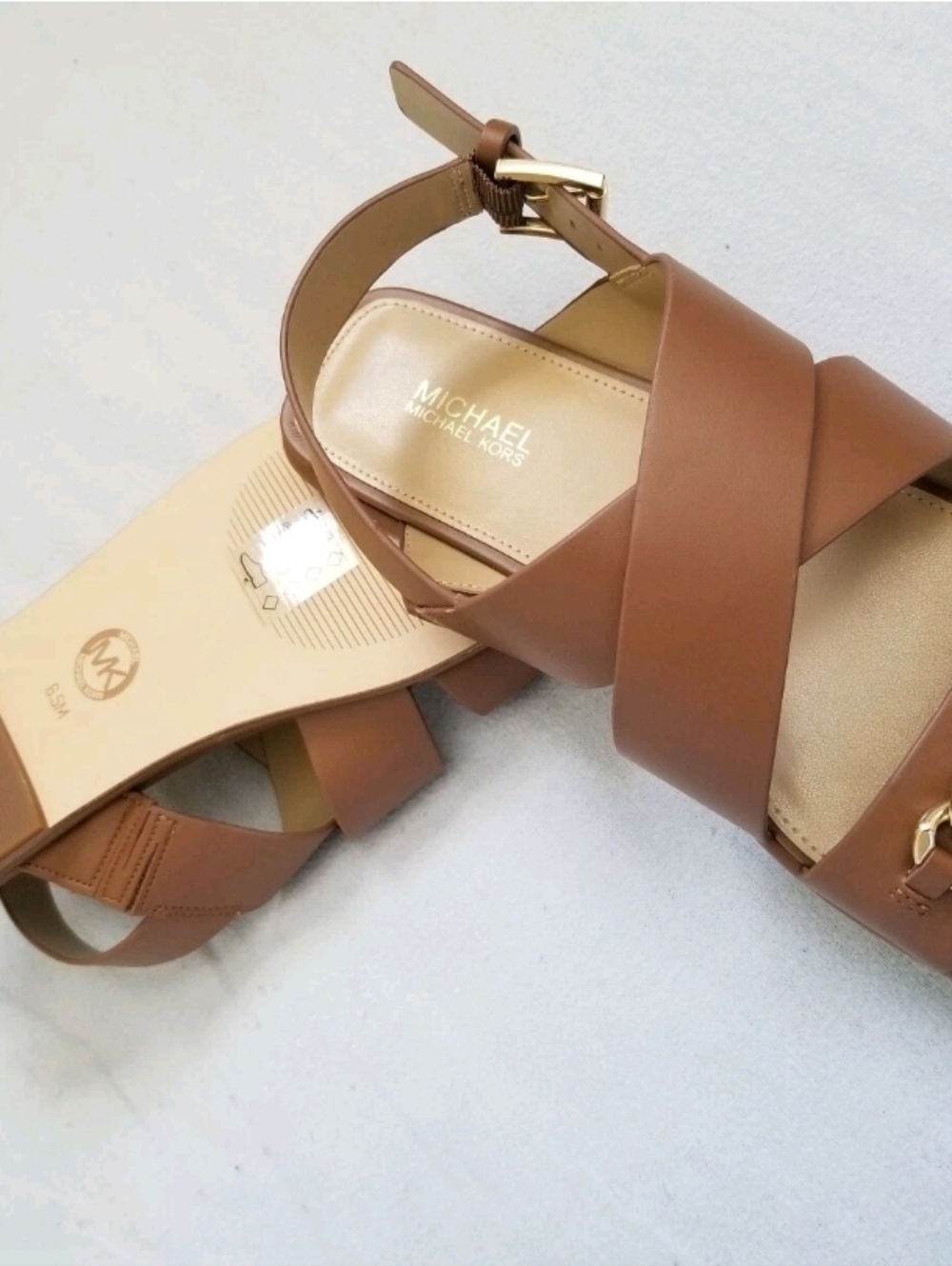 🆕 🌹 MICHAEL Michael Kors Cris Cross Brown Flat Sandals 6.5M (retail $125) - Picture 6 of 12
